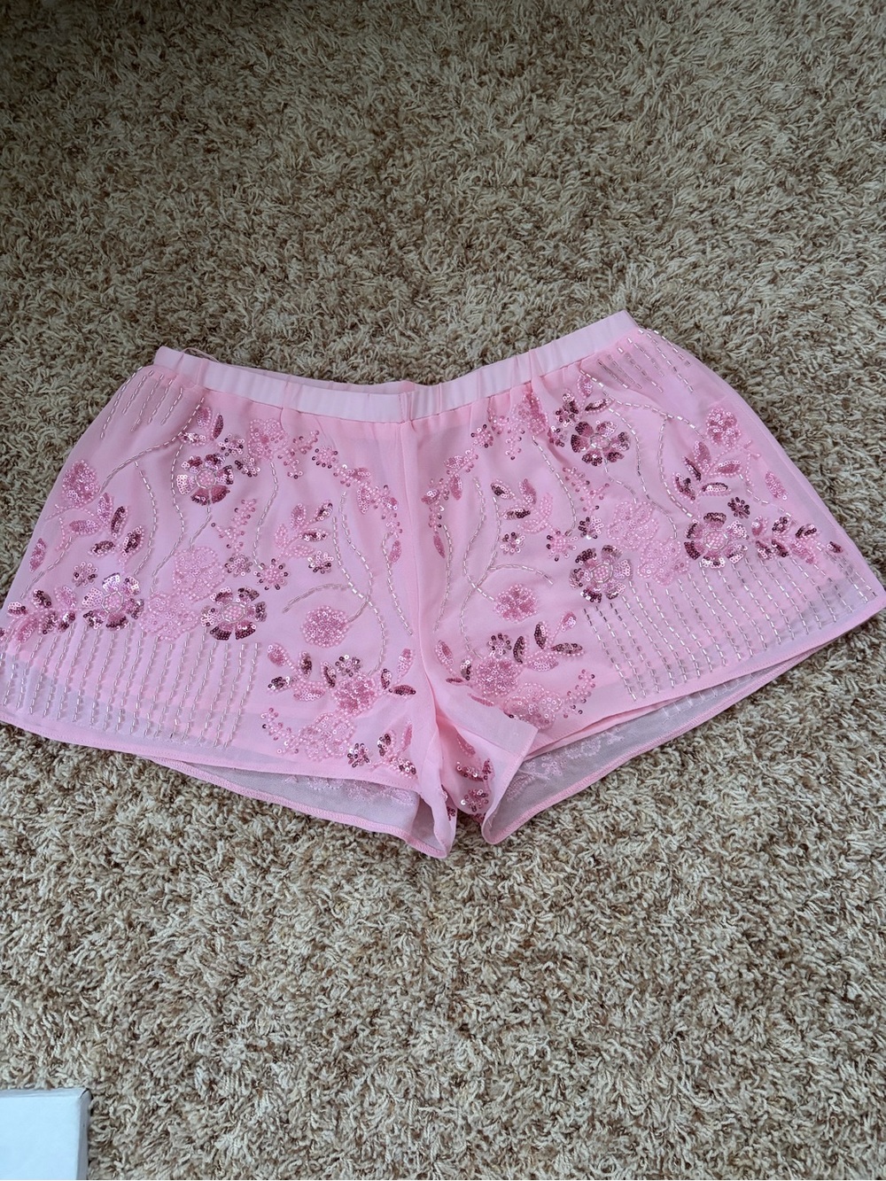 Women’s Pink Embroidered/Beaded Lined Shorts